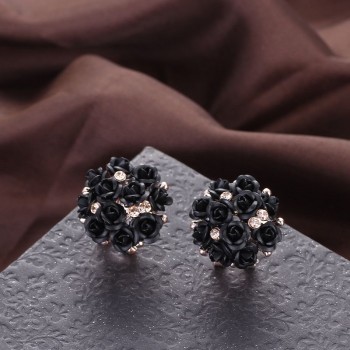 2018 Fashion Blue Black Round Bouquet Crystal Rose Gold Wedding Flower Rhinestone Stud Earrings For Women Jewelry Earring Set