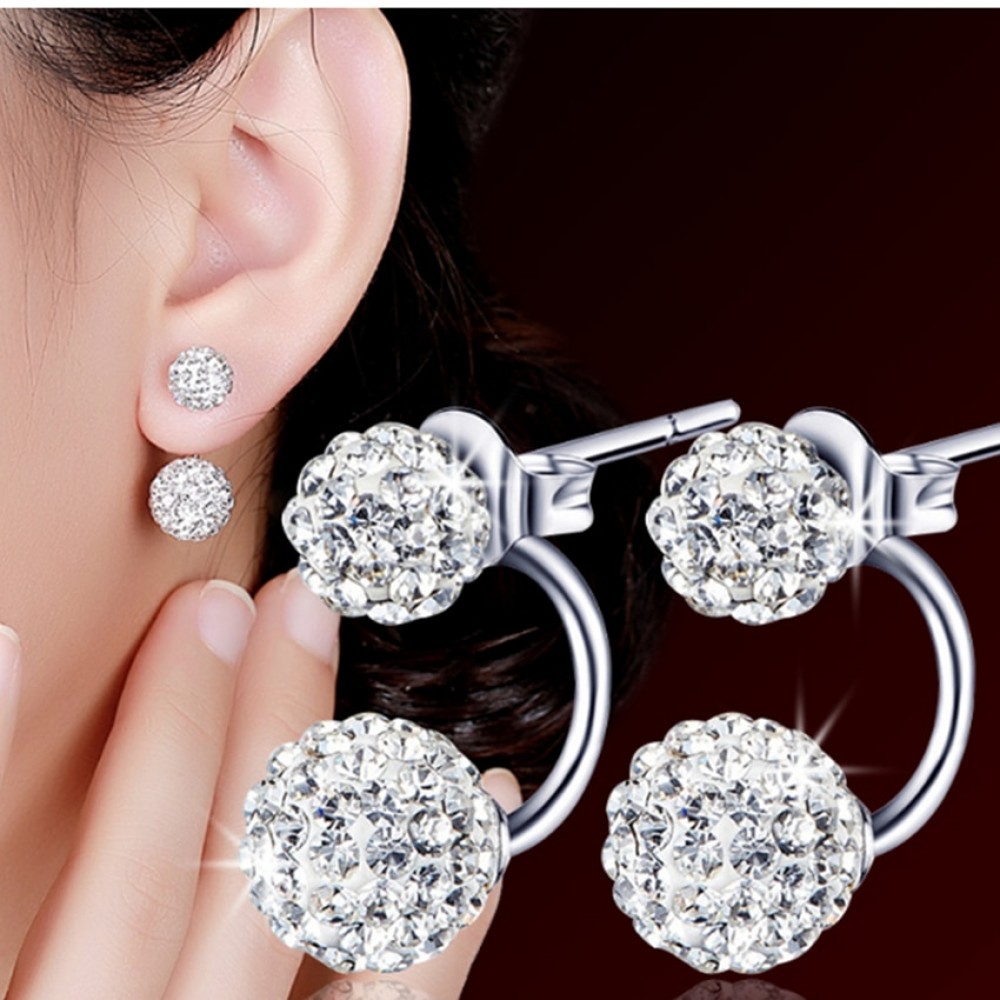 Women s Luxury Shambhala Crystal Ball Stud Earrings Fashion Silver Plated Jewelry Temperament Princess Stud Earrings 2017 New
