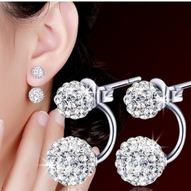 Women s Luxury Shambhala Crystal Ball Stud Earrings Fashion Silver Plated Jewelry Temperament Princess Stud Earrings 2017 New