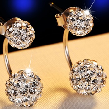 Women s Luxury Shambhala Crystal Ball Stud Earrings Fashion Silver Plated Jewelry Temperament Princess Stud Earrings 2017 New