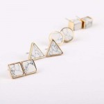 H:HYDE Fashion Square Triangle Round Geometric Marbled White Natural Stone Resin Stud Earrings For Women Christmas Gift