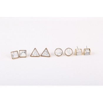 H:HYDE Fashion Square Triangle Round Geometric Marbled White Natural Stone Resin Stud Earrings For Women Christmas Gift