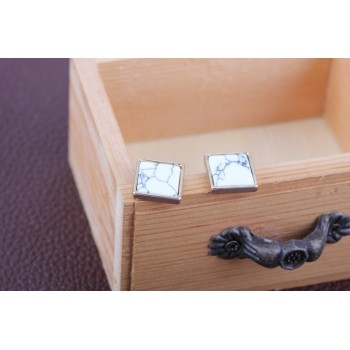 H:HYDE Fashion Square Triangle Round Geometric Marbled White Natural Stone Resin Stud Earrings For Women Christmas Gift