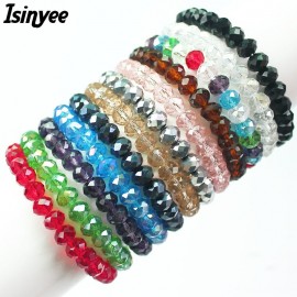 ISINYEE Fashion 8MM Glass Crystal Beaded Bracelets Rope Distance Bracelet Femme For Little Girls Women Handmade Wrap Jewelry