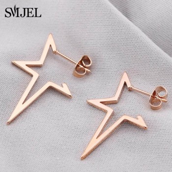 SMJEL Star Earrings Punk Stud Earring Rose Gold Color Earings Stainless Steel Earrings For Women Jewelry Wholesale Oorbellen