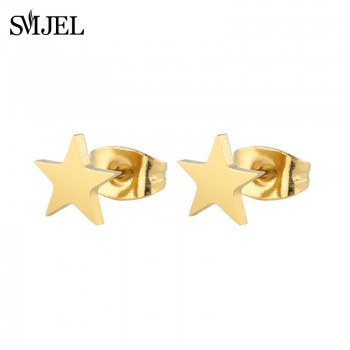 SMJEL Star Earrings Punk Stud Earring Rose Gold Color Earings Stainless Steel Earrings For Women Jewelry Wholesale Oorbellen