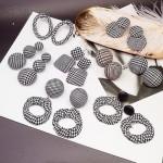 AOMU Vintage Geometric Oval Big Round Circle Houndstooth Plaid Stud Earrings For Women Statement  Cloth Earrings Fabric Jewelry
