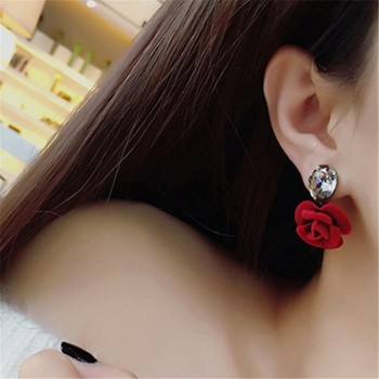 FYUAN Classic Water Drops Crystal Flower Stud Earrings Red Rose Earring For Women Jewelry Bijoux Gift