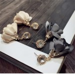 Korean Hot Jewelry Retro Round Zircon Fabric Flower Petals Earrings for Women Cloth Art Flowers Crystal Earrings Bijoux Gift