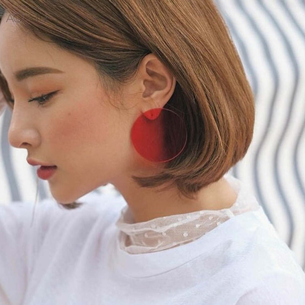 AOMU Simple Design Geometric Earrings Female Transparent Big Round Circle Acrylic Stud Earrings For Women Brincos Jewelry 4 cm