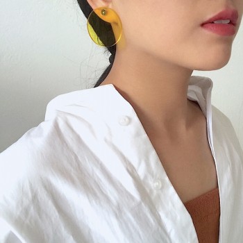 AOMU Simple Design Geometric Earrings Female Transparent Big Round Circle Acrylic Stud Earrings For Women Brincos Jewelry 4 cm