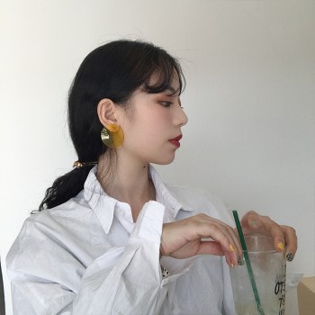 AOMU Simple Design Geometric Earrings Female Transparent Big Round Circle Acrylic Stud Earrings For Women Brincos Jewelry 4 cm