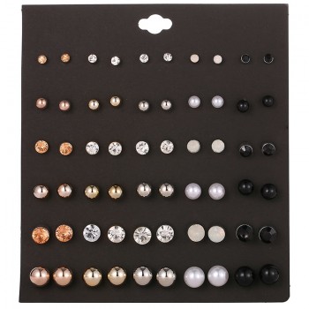 OATHYAN 30 Pairs/set Fashion Round Rhinestone Crystal Stud Earrings Set For Women Jewelry Ladies Ball Pearl Earring Gift Brincos