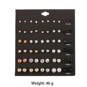 OATHYAN 30 Pairs/set Fashion Round Rhinestone Crystal Stud Earrings Set For Women Jewelry Ladies Ball Pearl Earring Gift Brincos