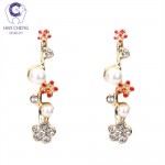 HanCheng New Fashion Creative Branch Flower Golden Plated Nail Rhinestone Pearl Stud Earrings For Women Jewelry brincos bijoux