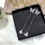 Anenjery 925 Sterling Silver Earrings For Women Dazzling Micro CZ Zircon Butterfly Tassel Earrings oorbellen S-E559
