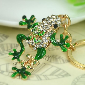 T Frog Car Keyring Cute Rhinestone Crystal Charm Pendant Key Bag Chain Christmas Gift  New Fashion Free shipping