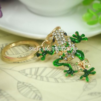 T Frog Car Keyring Cute Rhinestone Crystal Charm Pendant Key Bag Chain Christmas Gift  New Fashion Free shipping
