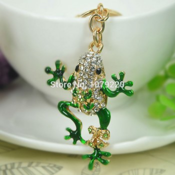 T Frog Car Keyring Cute Rhinestone Crystal Charm Pendant Key Bag Chain Christmas Gift  New Fashion Free shipping