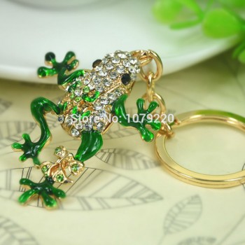 T Frog Car Keyring Cute Rhinestone Crystal Charm Pendant Key Bag Chain Christmas Gift  New Fashion Free shipping