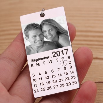 free shipping personalized customize photo calendar keychain love date gift stainless steel souvenir keychains Heart keyring