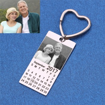 free shipping personalized customize photo calendar keychain love date gift stainless steel souvenir keychains Heart keyring