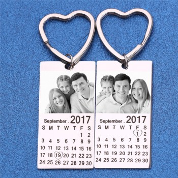 free shipping personalized customize photo calendar keychain love date gift stainless steel souvenir keychains Heart keyring