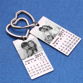free shipping personalized customize photo calendar keychain love date gift stainless steel souvenir keychains Heart keyring