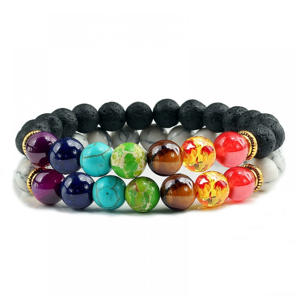 Natural 2Pcs/Set Natural Stone 7 Chakra Bracelets amp; Bangles Lava Healing Yoga Balance Beads Reiki Buddha Prayer Bracelet Jewelry