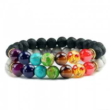 Natural 2Pcs/Set Natural Stone 7 Chakra Bracelets amp; Bangles Lava Healing Yoga Balance Beads Reiki Buddha Prayer Bracelet Jewelry