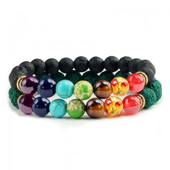 Natural 2Pcs/Set Natural Stone 7 Chakra Bracelets amp; Bangles Lava Healing Yoga Balance Beads Reiki Buddha Prayer Bracelet Jewelry
