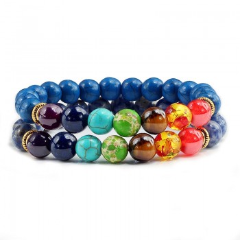 Natural 2Pcs/Set Natural Stone 7 Chakra Bracelets amp; Bangles Lava Healing Yoga Balance Beads Reiki Buddha Prayer Bracelet Jewelry