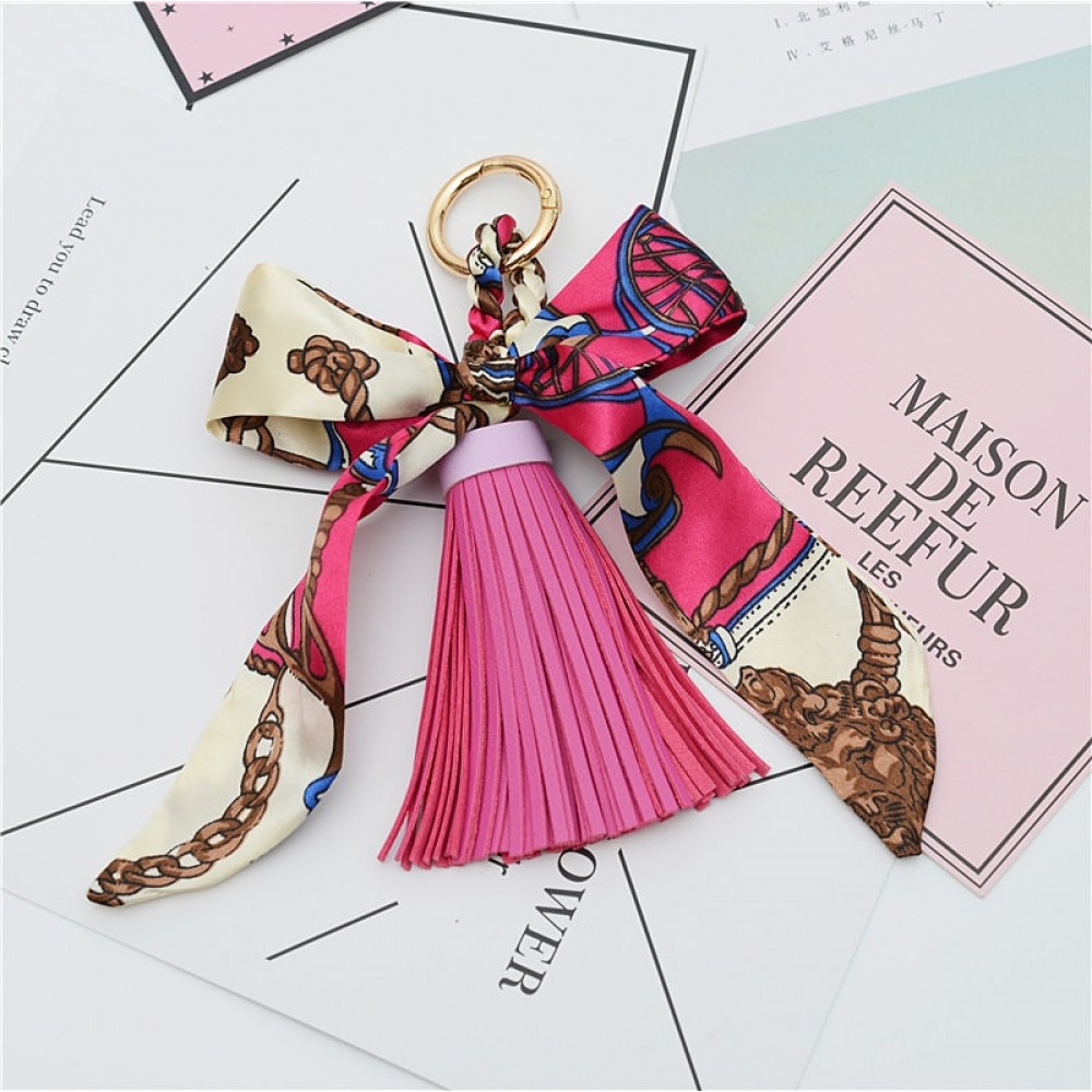 Fashion Hot Sale Scarves Key holder Bowknot Exquisite Decoration PU Leather Tassels Keychains Women Bag Charm Pendant EH810