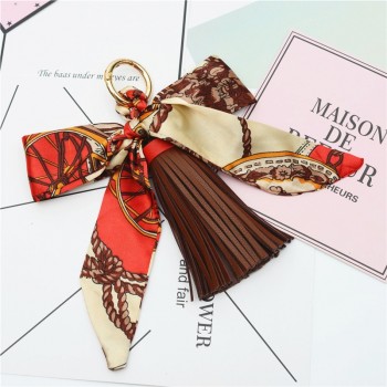 Fashion Hot Sale Scarves Key holder Bowknot Exquisite Decoration PU Leather Tassels Keychains Women Bag Charm Pendant EH810