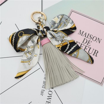 Fashion Hot Sale Scarves Key holder Bowknot Exquisite Decoration PU Leather Tassels Keychains Women Bag Charm Pendant EH810