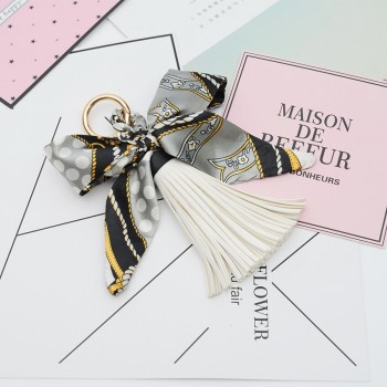 Fashion Hot Sale Scarves Key holder Bowknot Exquisite Decoration PU Leather Tassels Keychains Women Bag Charm Pendant EH810