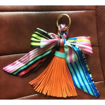 Fashion Hot Sale Scarves Key holder Bowknot Exquisite Decoration PU Leather Tassels Keychains Women Bag Charm Pendant EH810