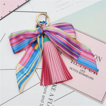Fashion Hot Sale Scarves Key holder Bowknot Exquisite Decoration PU Leather Tassels Keychains Women Bag Charm Pendant EH810
