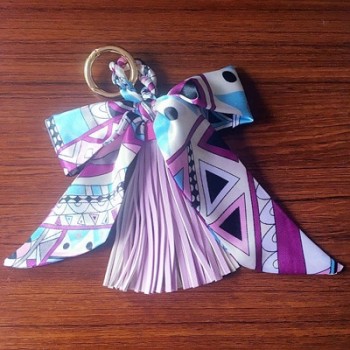 Fashion Hot Sale Scarves Key holder Bowknot Exquisite Decoration PU Leather Tassels Keychains Women Bag Charm Pendant EH810