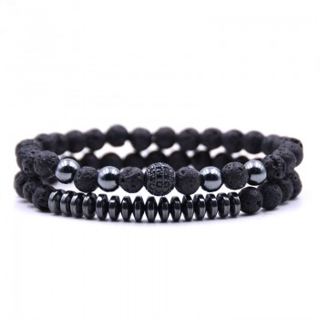 2Pcs/Set Micro mosaic 8mm black  ball Bracelet  6mm Natural Stone 5 colors collocation Beaded Bracelets for Men Women Classic