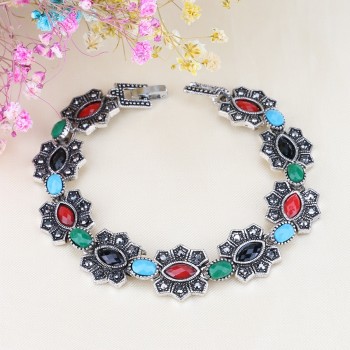 Kinel Hot Unique Charm Cuff Bracelets For Women Mosaic Resin Crystal Flowers Silver Color Vintage Jewelry