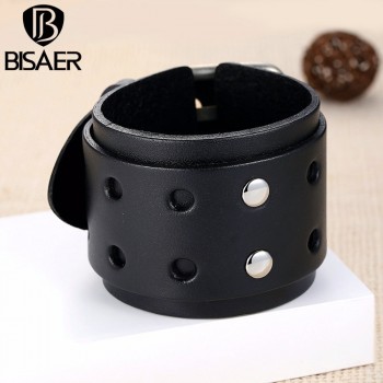 Handmade Fashion Wide Genuine Brown / Black Cuff Leather Bracelet amp; Bangles Braided Wristband Unisex Adjustable Men Jewerly