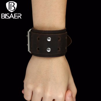 Handmade Fashion Wide Genuine Brown / Black Cuff Leather Bracelet amp; Bangles Braided Wristband Unisex Adjustable Men Jewerly