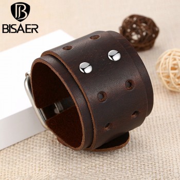 Handmade Fashion Wide Genuine Brown / Black Cuff Leather Bracelet amp; Bangles Braided Wristband Unisex Adjustable Men Jewerly