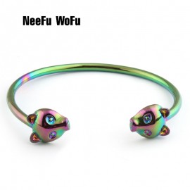 NeeFuWoFu Multicolored Leopard Head Bracelets Bangles For Woman Leopard Open Gradient Metal Manual National Charm Jewelry Gift