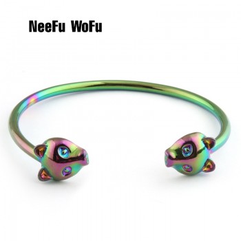 NeeFuWoFu Multicolored Leopard Head Bracelets Bangles For Woman Leopard Open Gradient Metal Manual National Charm Jewelry Gift
