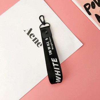 Brand Trendy Off White Ribbon Key Chains Black Alloy Lobster Buckle Phone Case Wallet Key Rings For Car Key Bags Holder Chaveiro
