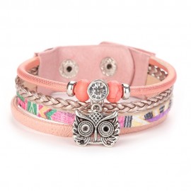 2018 New Women Bohemian Multilayer Leather Woven Bracelets Fashion Crystal Owl Knit Leather Handmade Wrap Cuff Wristband Jewelry