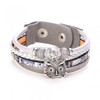 2018 New Women Bohemian Multilayer Leather Woven Bracelets Fashion Crystal Owl Knit Leather Handmade Wrap Cuff Wristband Jewelry