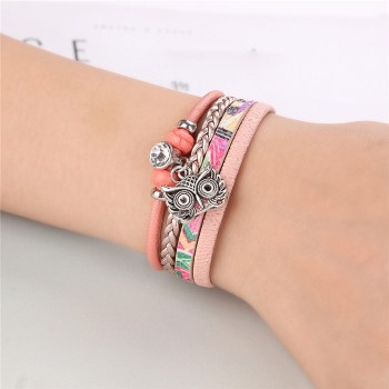 2018 New Women Bohemian Multilayer Leather Woven Bracelets Fashion Crystal Owl Knit Leather Handmade Wrap Cuff Wristband Jewelry